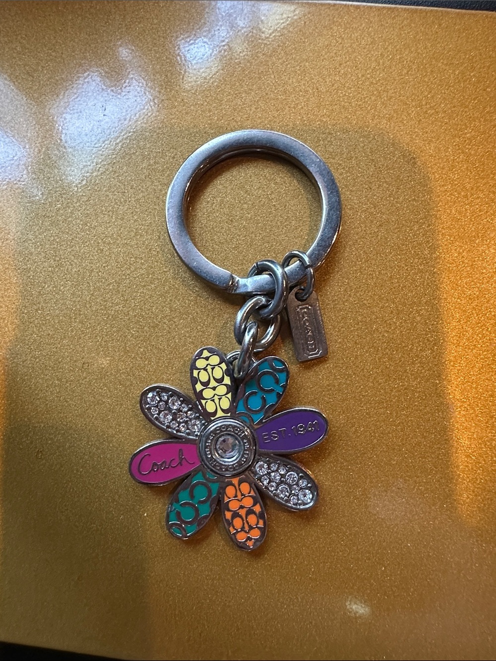 Vintage Coach Y2K Multicolor Enamel & Crystal Daisy Keyring
